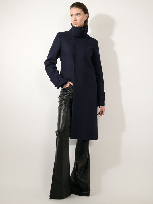Navy wool cloth coat with detachable panel
