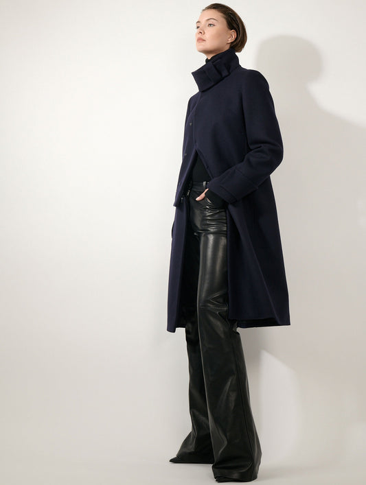 Navy wool cloth coat with detachable panel