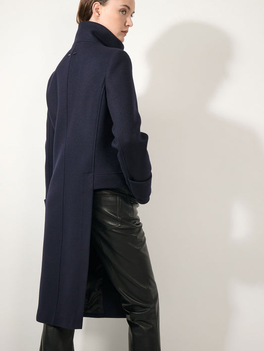 Navy wool cloth coat with detachable panel