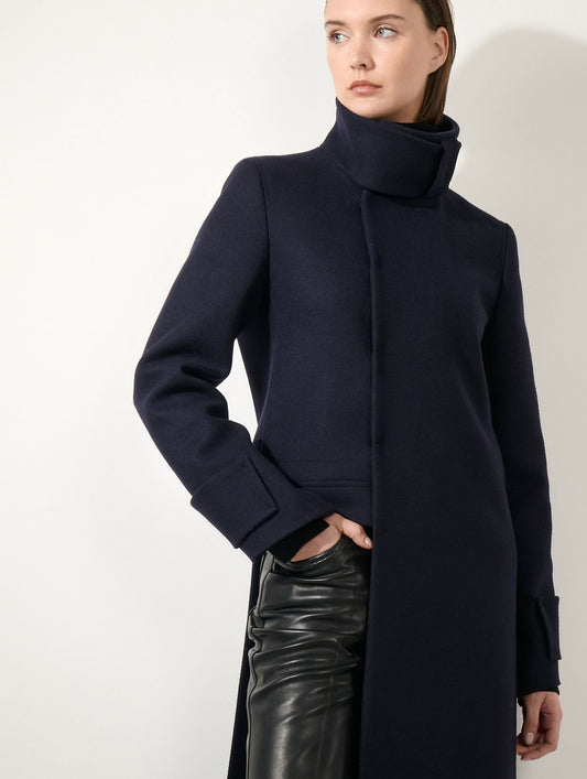 Navy wool cloth coat with detachable panel