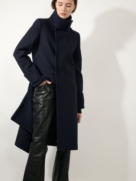 Navy wool cloth coat with detachable panel