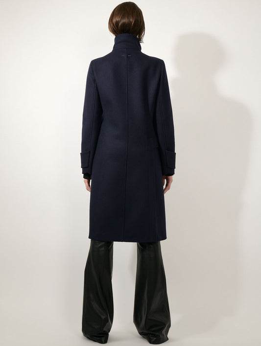 Navy wool cloth coat with detachable panel