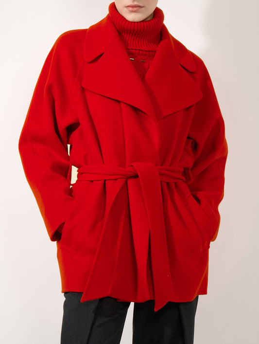 Manteau en laine cachemire double face vermillon
