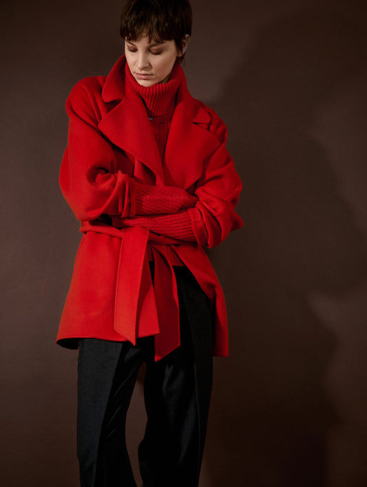 Manteau en laine cachemire double face vermillon