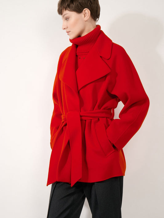 Manteau en laine cachemire double face vermillon