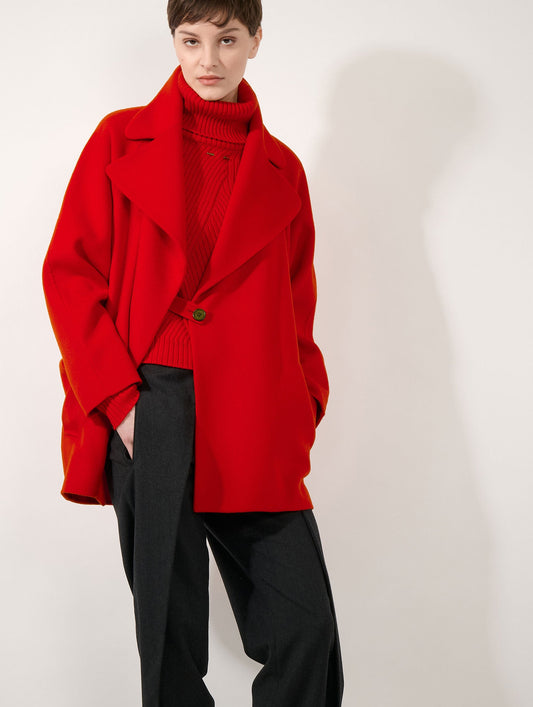 Manteau en laine cachemire double face vermillon