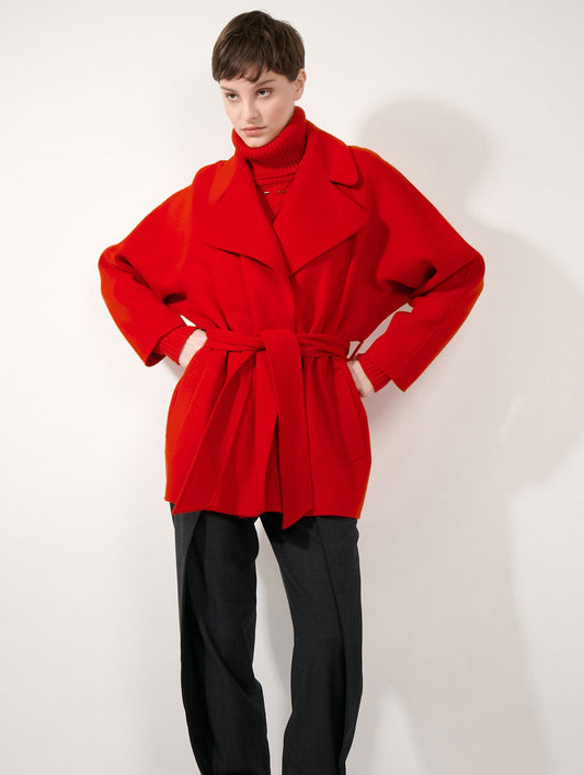 Manteau en laine cachemire double face vermillon