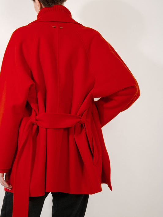Manteau en laine cachemire double face vermillon