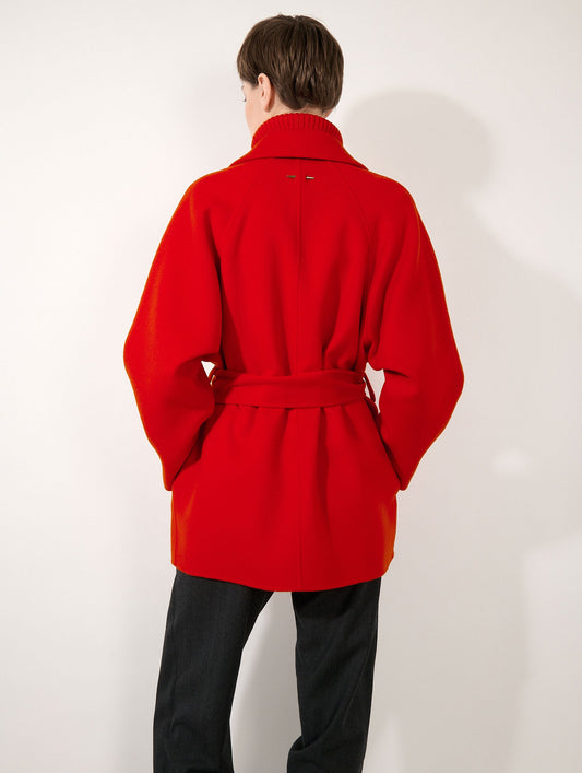 Manteau en laine cachemire double face vermillon