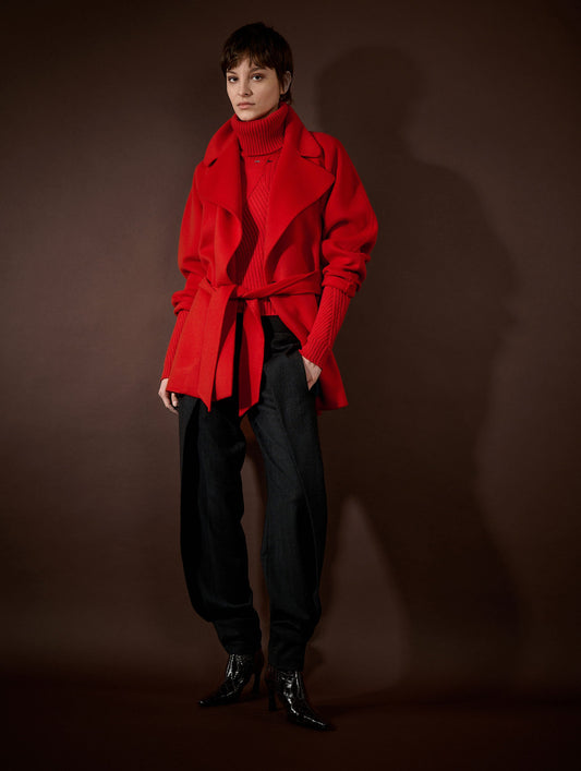 Manteau en laine cachemire double face vermillon