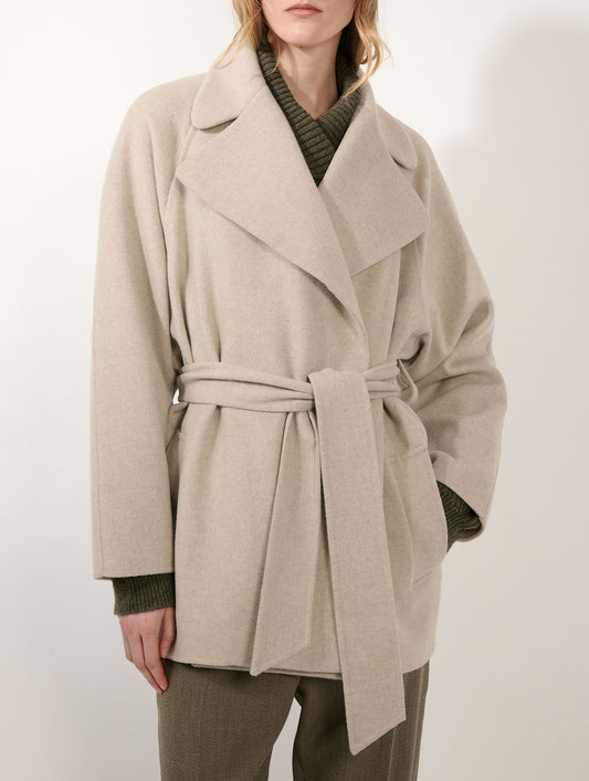 Greige double-faced wool and cashmere coat