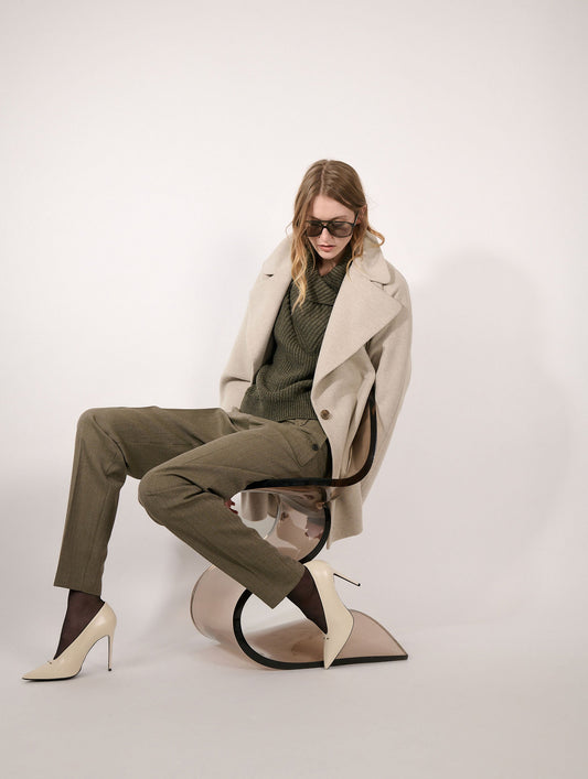 Greige double-faced wool and cashmere coat
