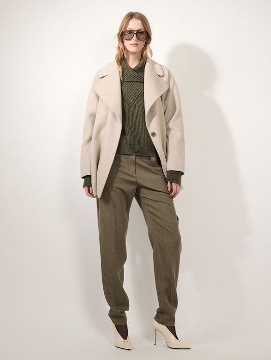 Greige double-faced wool and cashmere coat