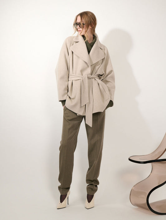 Greige double-faced wool and cashmere coat