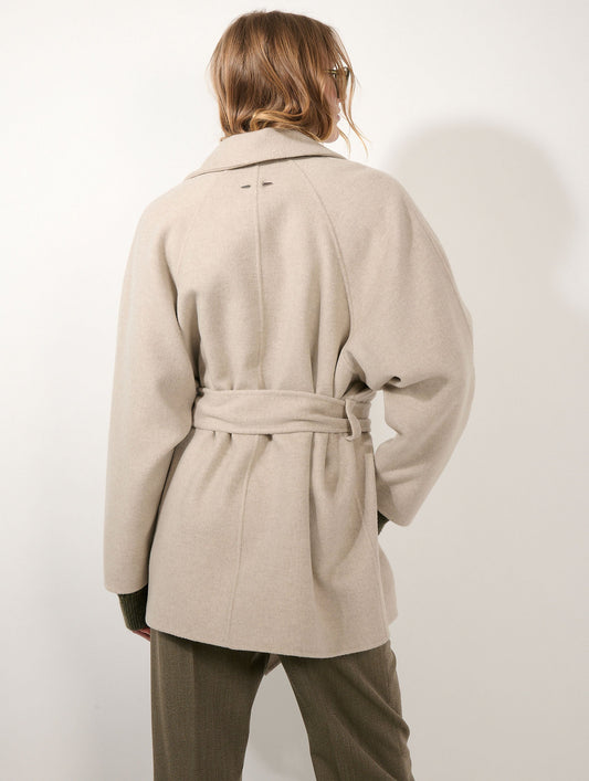 Greige double-faced wool and cashmere coat