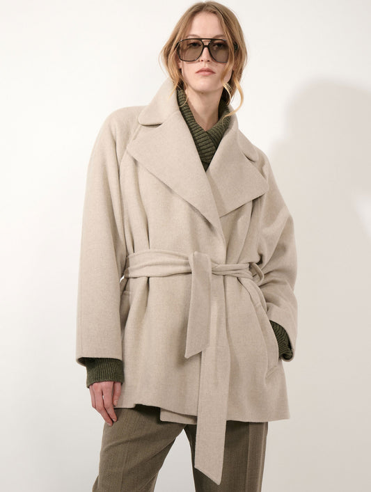 Greige double-faced wool and cashmere coat
