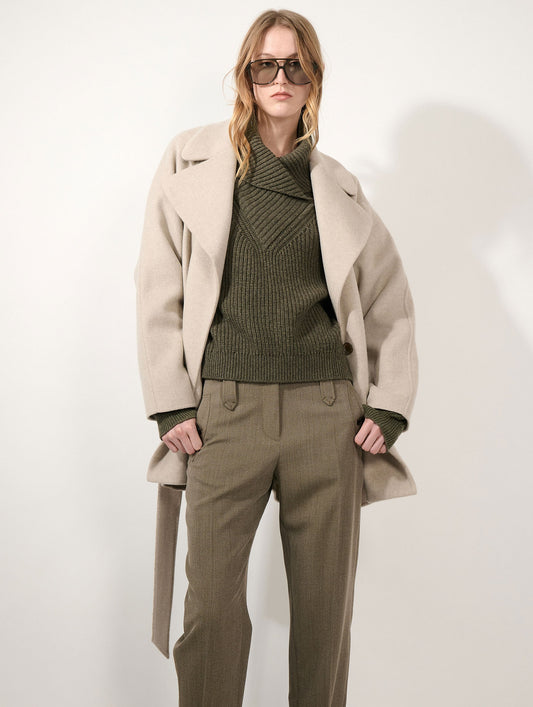 Greige double-faced wool and cashmere coat