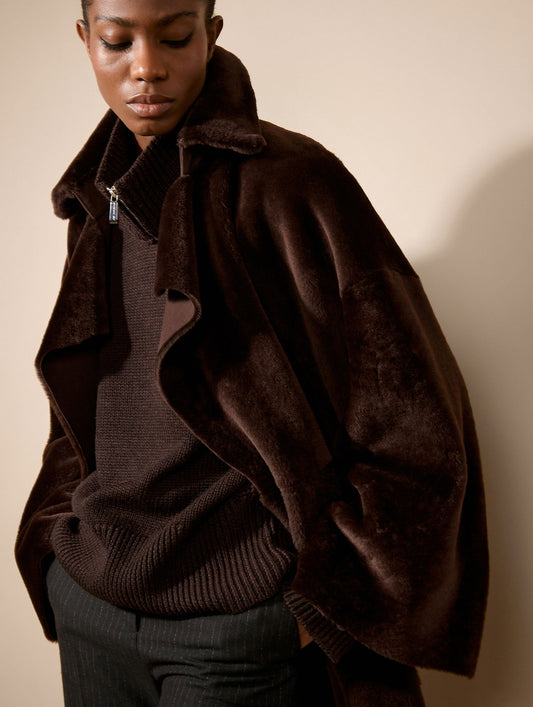 Manteau en peau lainée réversible chocolat