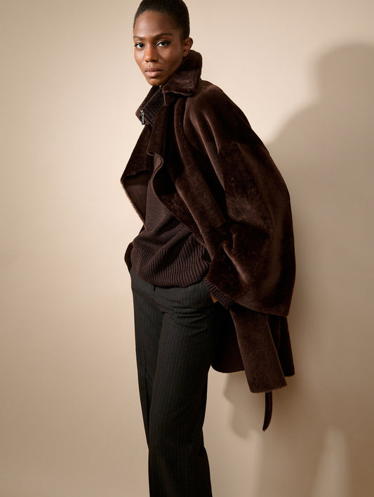 Manteau en peau lainée réversible chocolat