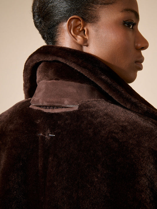 Manteau en peau lainée réversible chocolat