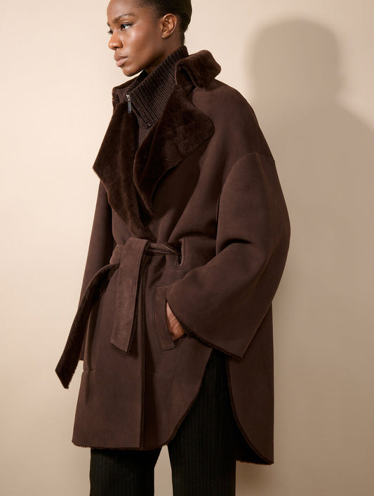 Manteau en peau lainée réversible chocolat