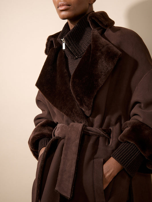 Manteau en peau lainée réversible chocolat