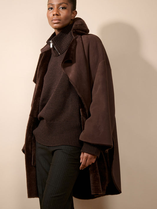 Manteau en peau lainée réversible chocolat