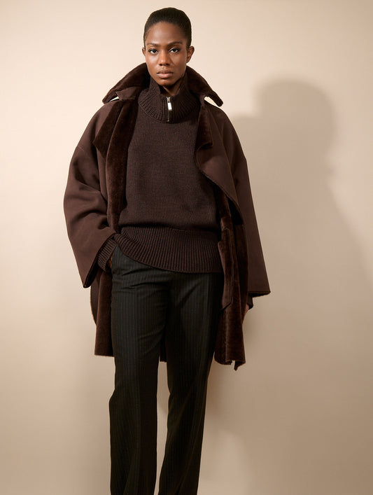 Manteau en peau lainée réversible chocolat
