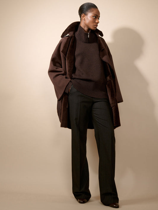 Manteau en peau lainée réversible chocolat