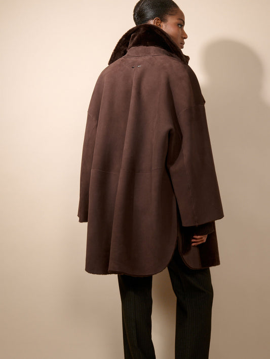 Manteau en peau lainée réversible chocolat