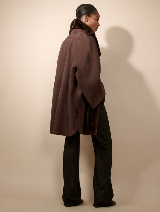 Manteau en peau lainée réversible chocolat