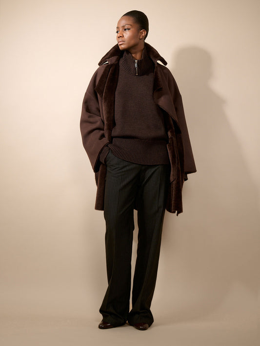 Manteau en peau lainée réversible chocolat