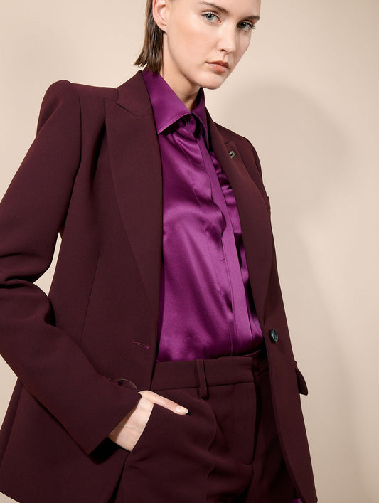 Veste cintrée à manches zippées en crepe bordeaux