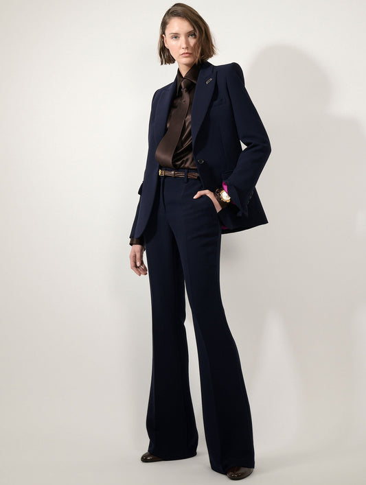Veste cintrée à manches zippées en crepe indigo