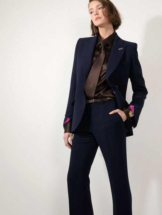 Veste cintrée à manches zippées en crepe indigo