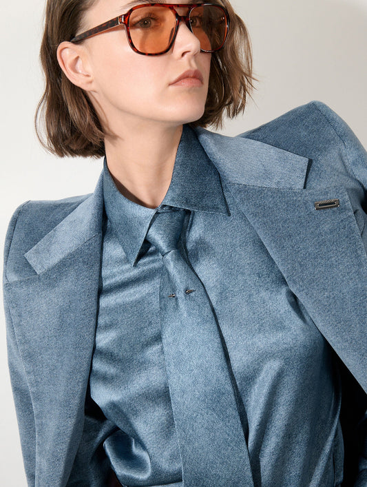 Veste cintrée en velours bleu stoné