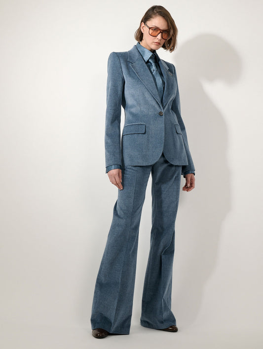 Veste cintrée en velours bleu stoné