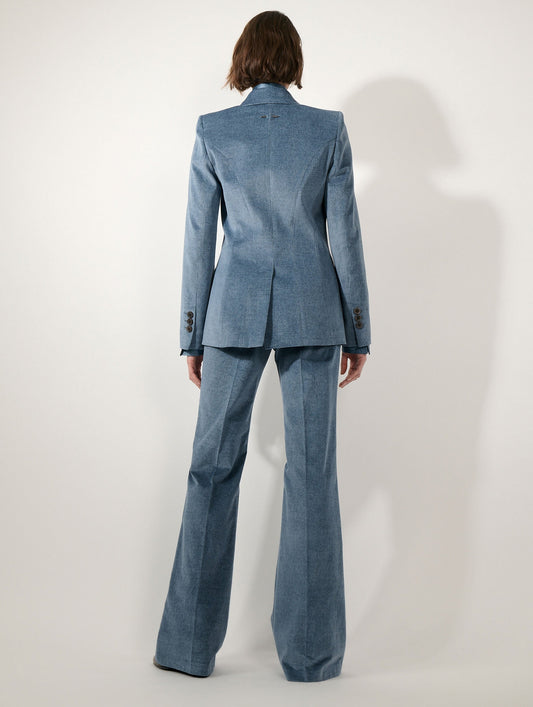Veste cintrée en velours bleu stoné
