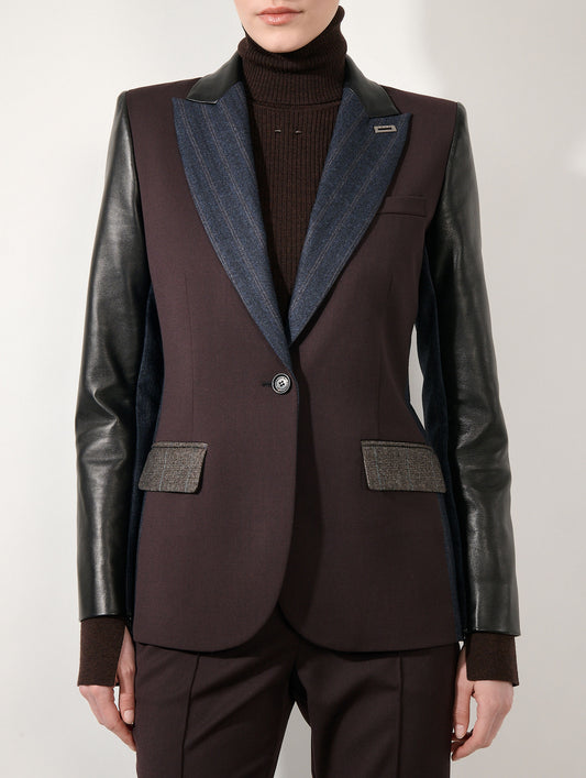 Veste cintrée en mix-matières et cuir