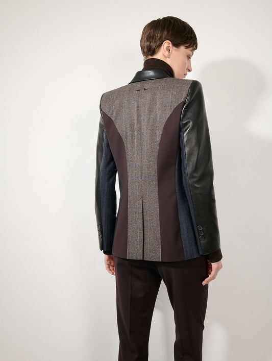 Veste cintrée en mix-matières et cuir