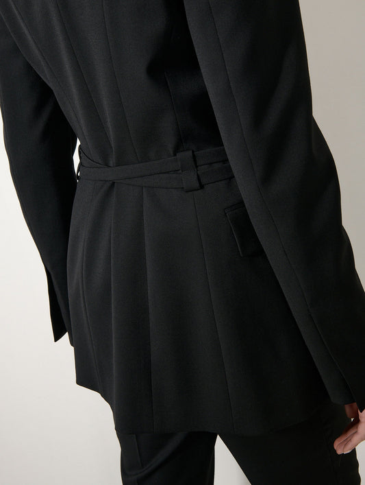 Black stretch wool gabardine fitted jacket