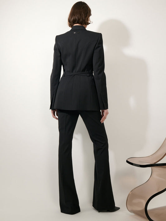 Black stretch wool gabardine fitted jacket