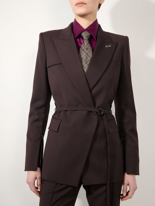 Deep burgundy wool gabardine fitted jacket