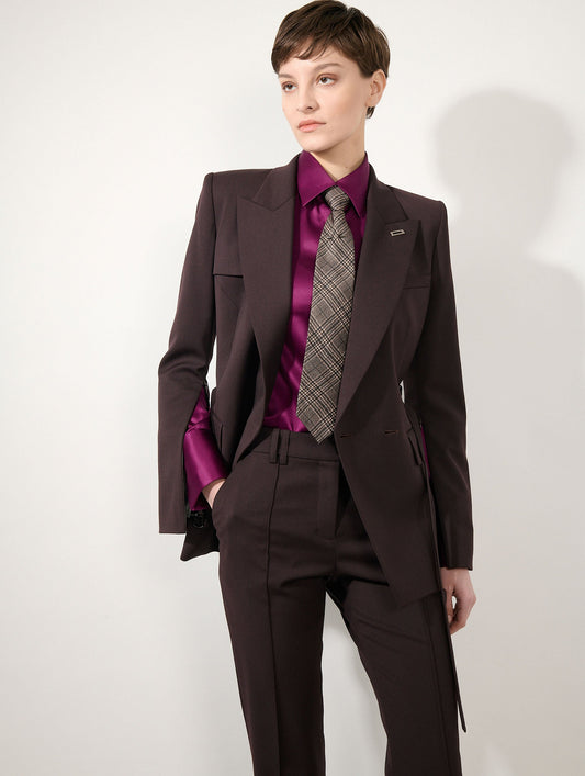 Deep burgundy wool gabardine fitted jacket