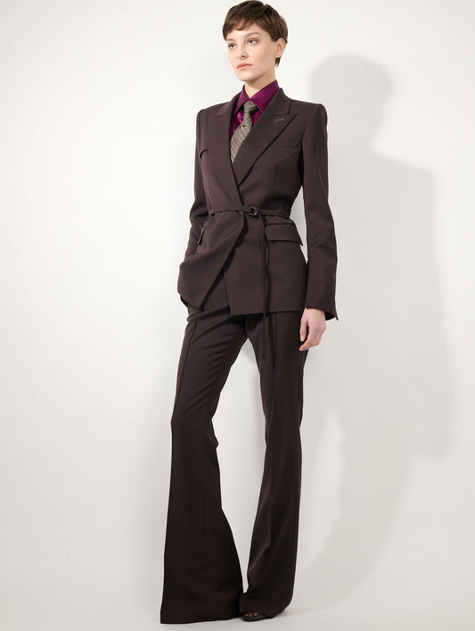 Deep burgundy wool gabardine fitted jacket