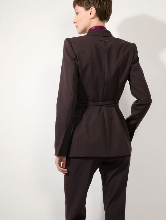 Deep burgundy wool gabardine fitted jacket