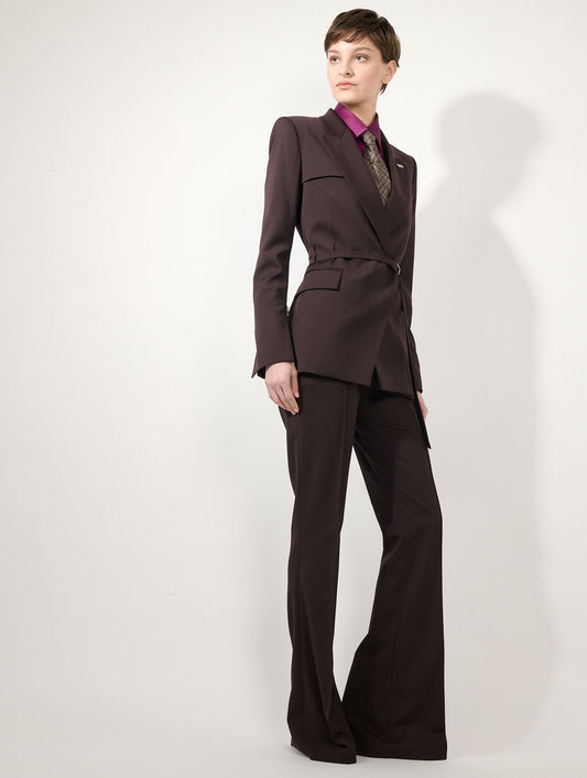 Deep burgundy wool gabardine fitted jacket