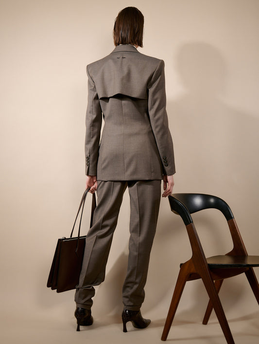Veste cintrée en toile de laine stretch taupe