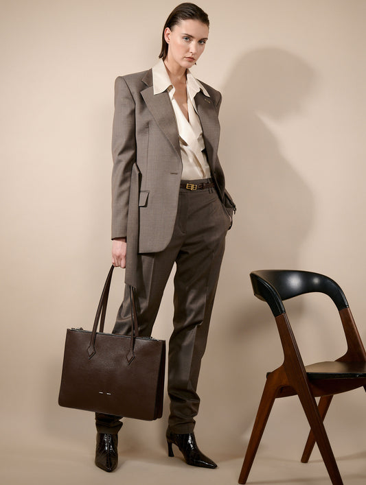 Veste cintrée en toile de laine stretch taupe