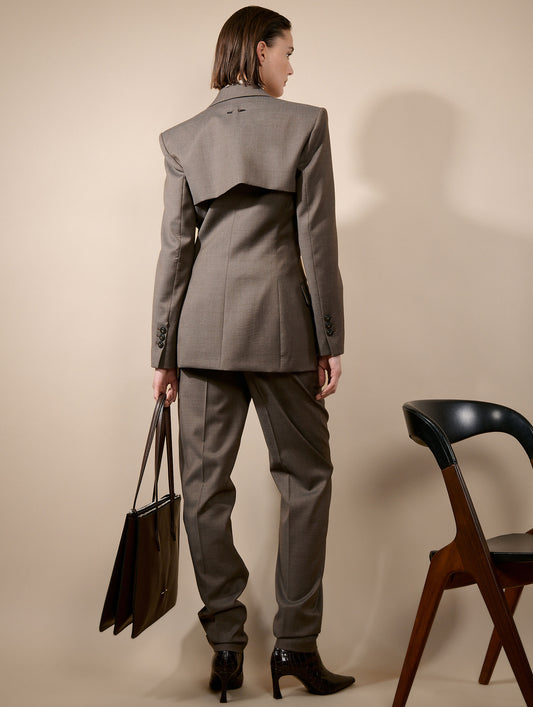 Veste cintrée en toile de laine stretch taupe